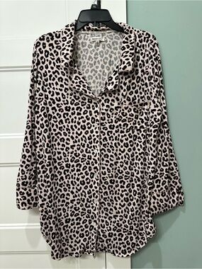 Talula Light Pink and Black Leopard Print Button-Down Shirt